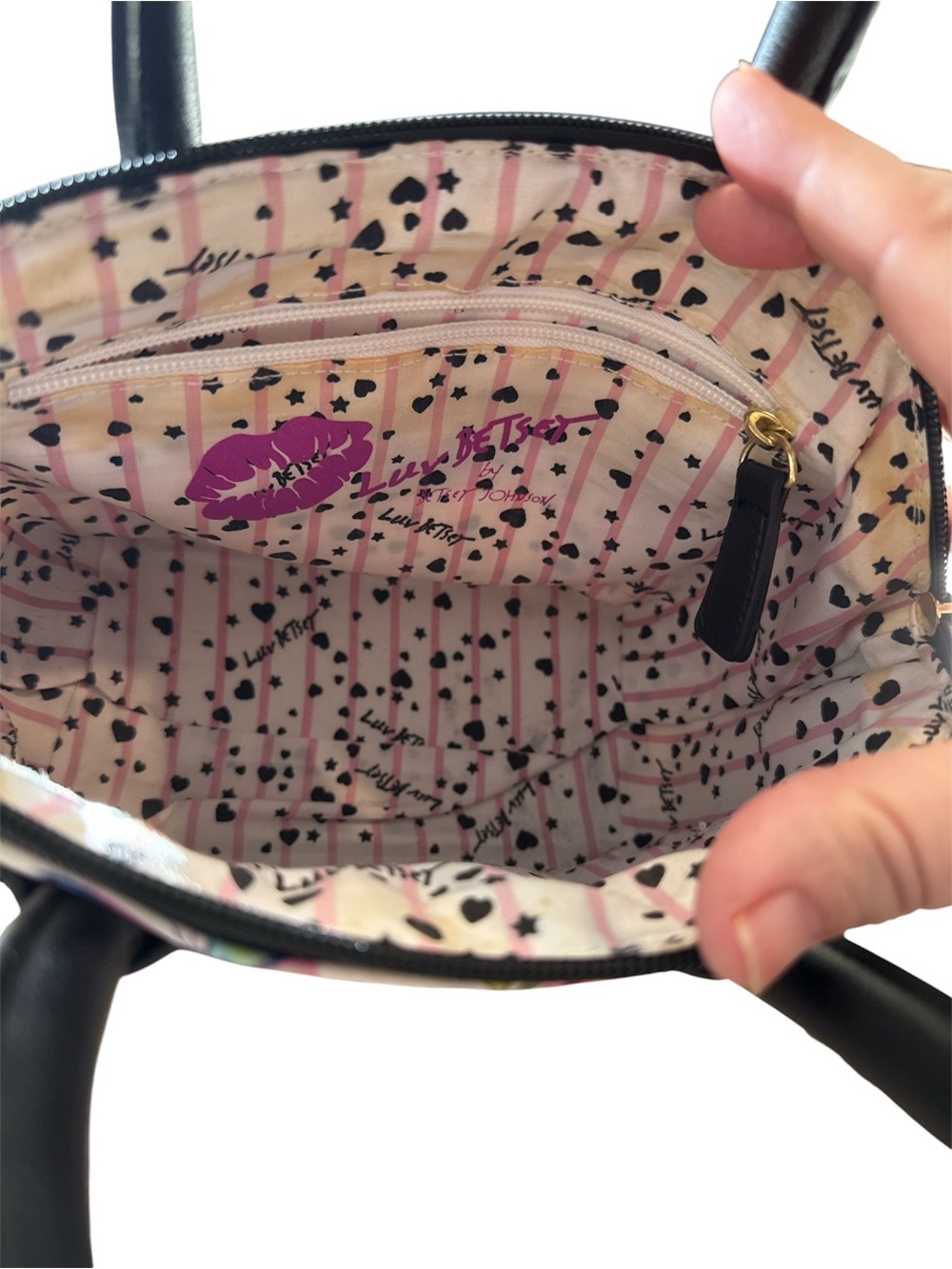 Floral Stripe Dome Satchel - Black Handles - Picture 3 of 5